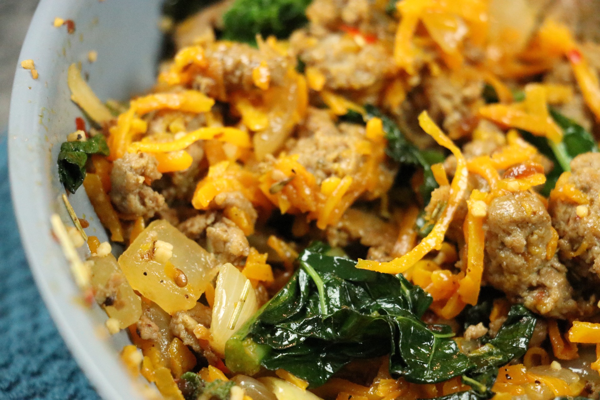 Spiralized Butternut Squash With Kale & Sausage Spiralized Butternut Squash With Kale & Sausage