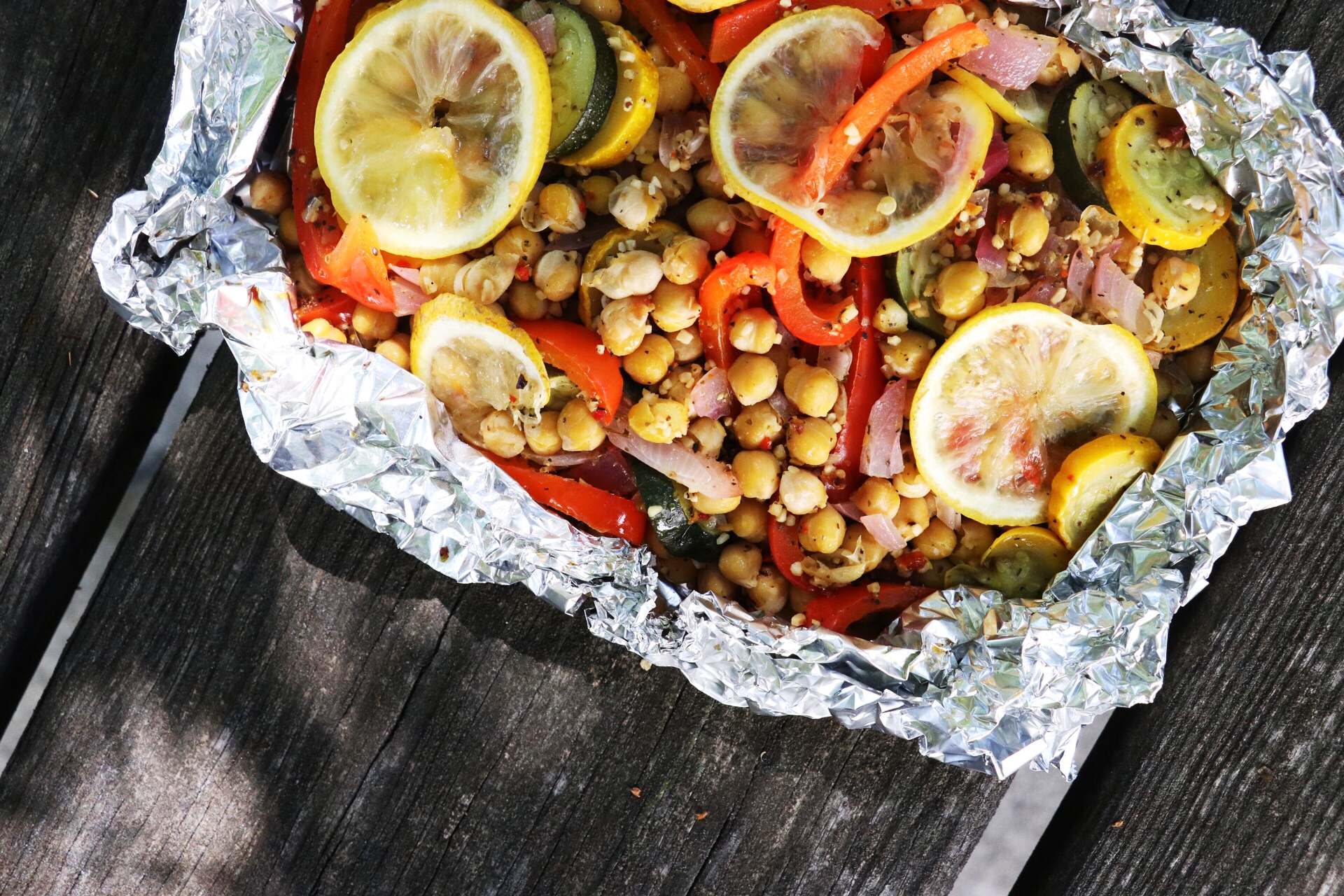 Grilled Greek Chickpea Foil Packets Grilled Greek Chickpea Foil Packets
